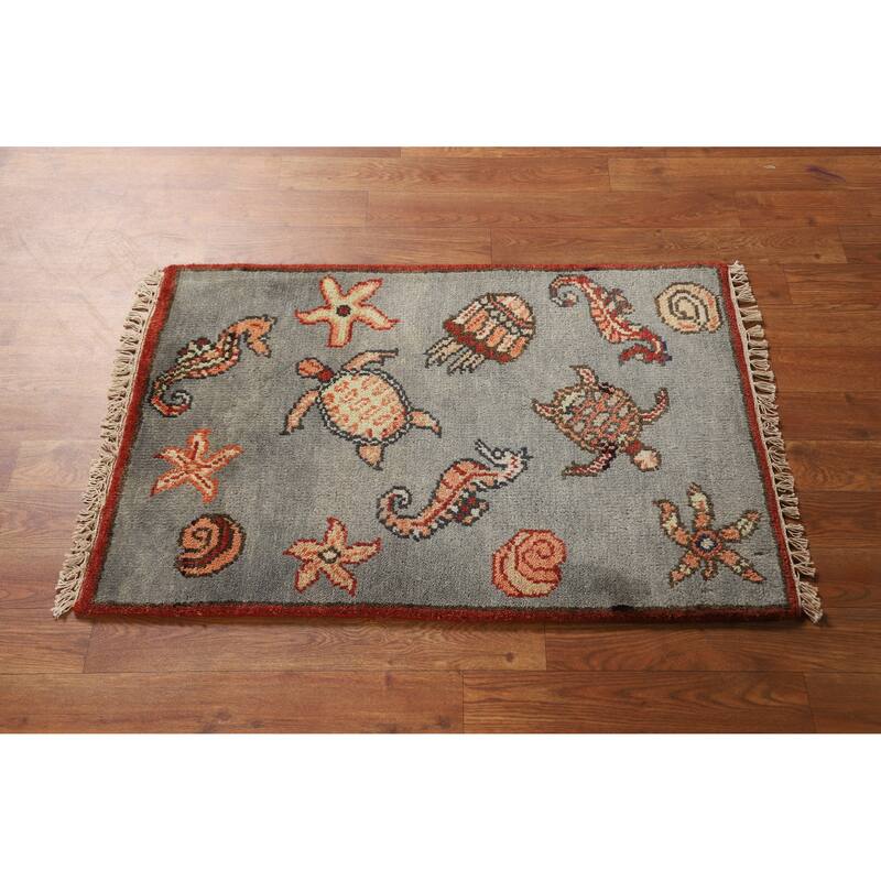 Hand Knotted Oriental 100% Wool Carpet Traditional Animal Pictorial Greys & Charcoal Art Deco Area Rug - 3' 0'' X 2' 0''
