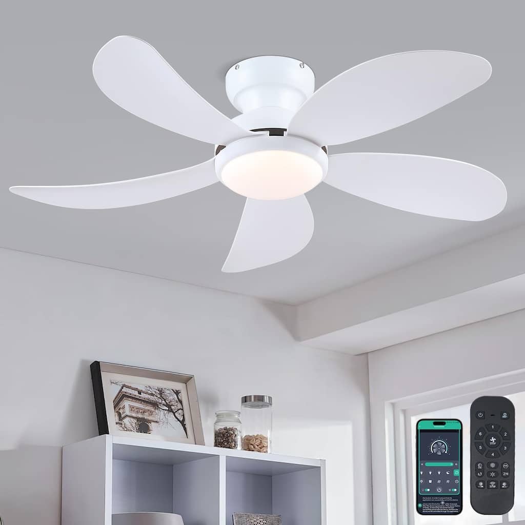 Kviflon 42" Low Profile Modern Ceiling Fan with Light 5 ABS Blades Remote and APP Control