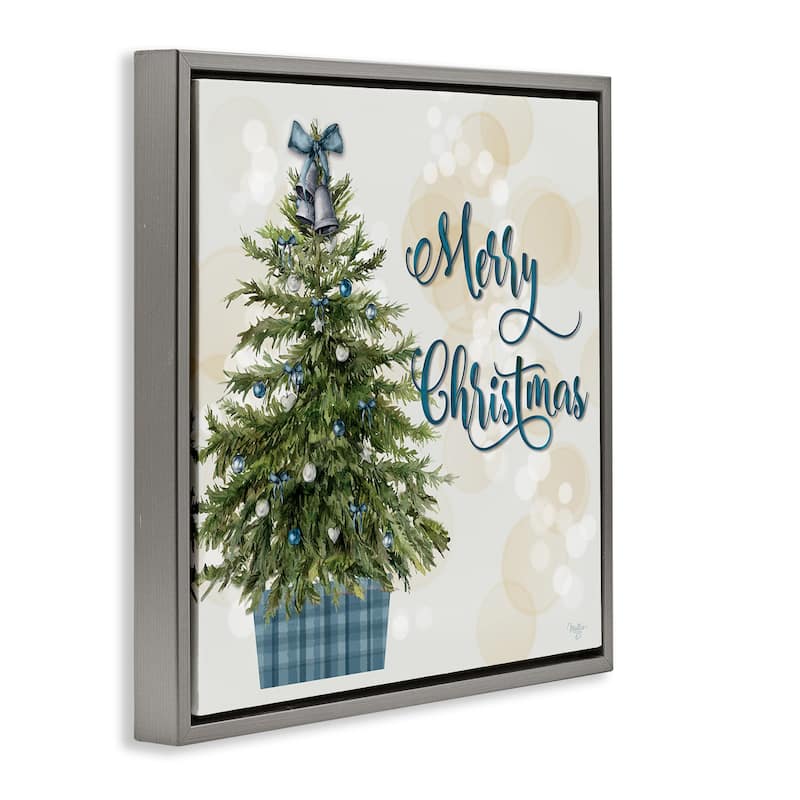 Stupell Christmas Tree in Plaid Stand Framed Floater Canvas Wall Art Design By Mollie B.