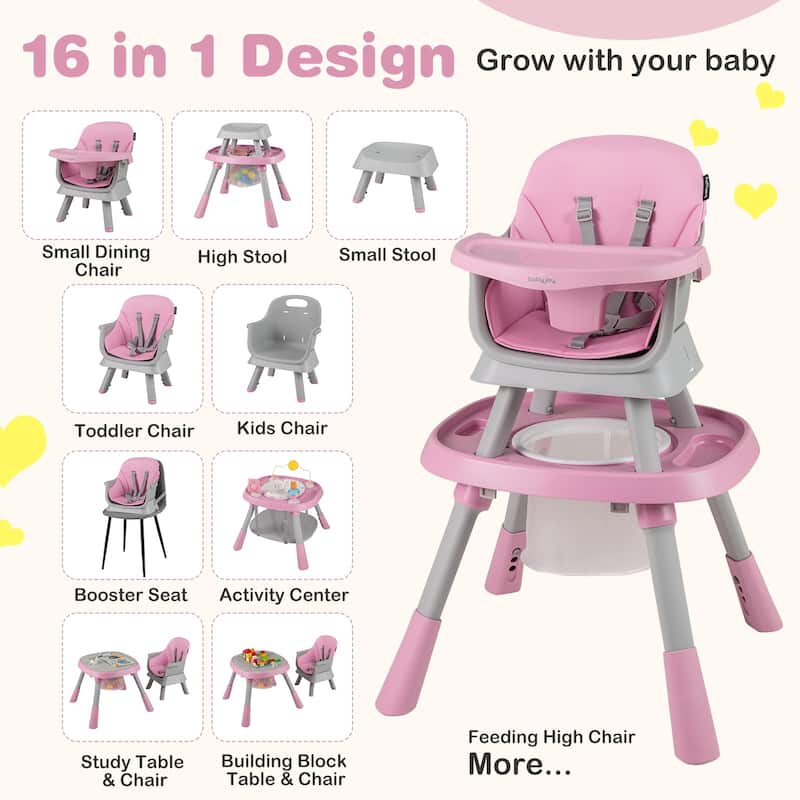 Gymax 16-in-1 Baby High Chair w/ Activity Center Booster Seat Building