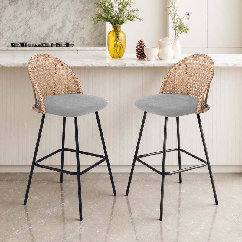 29.52"H Upholstered Bar Stools/ Counter Stools with Metal Leg - Set of 2 - Light Grey
