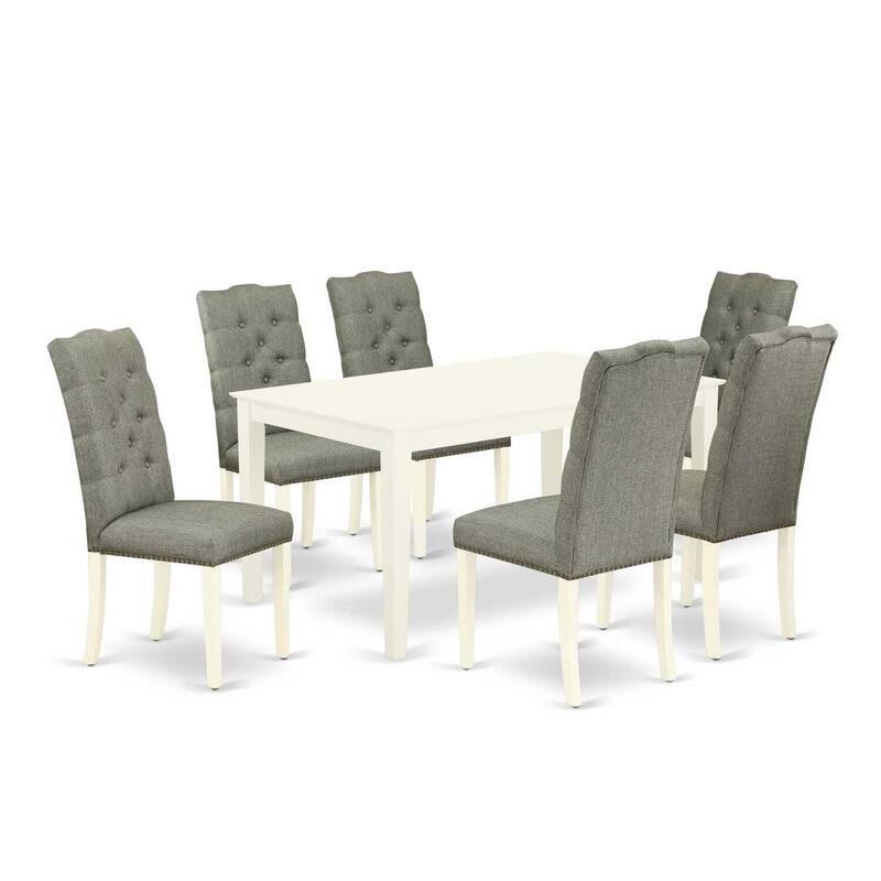 Rectangular Dining Table Set - 7 Piece Table and Chair Set - Linen White Finish