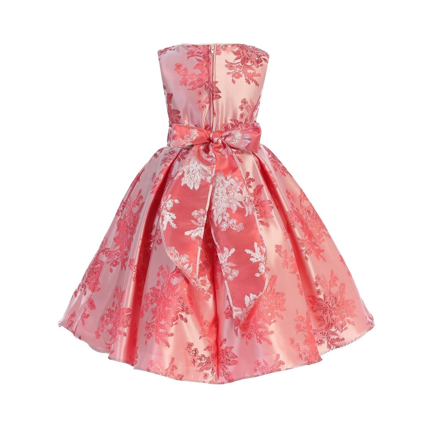 Shop Ellie Kids Girls Red Jacquard Floral Bow Tea Length Christmas