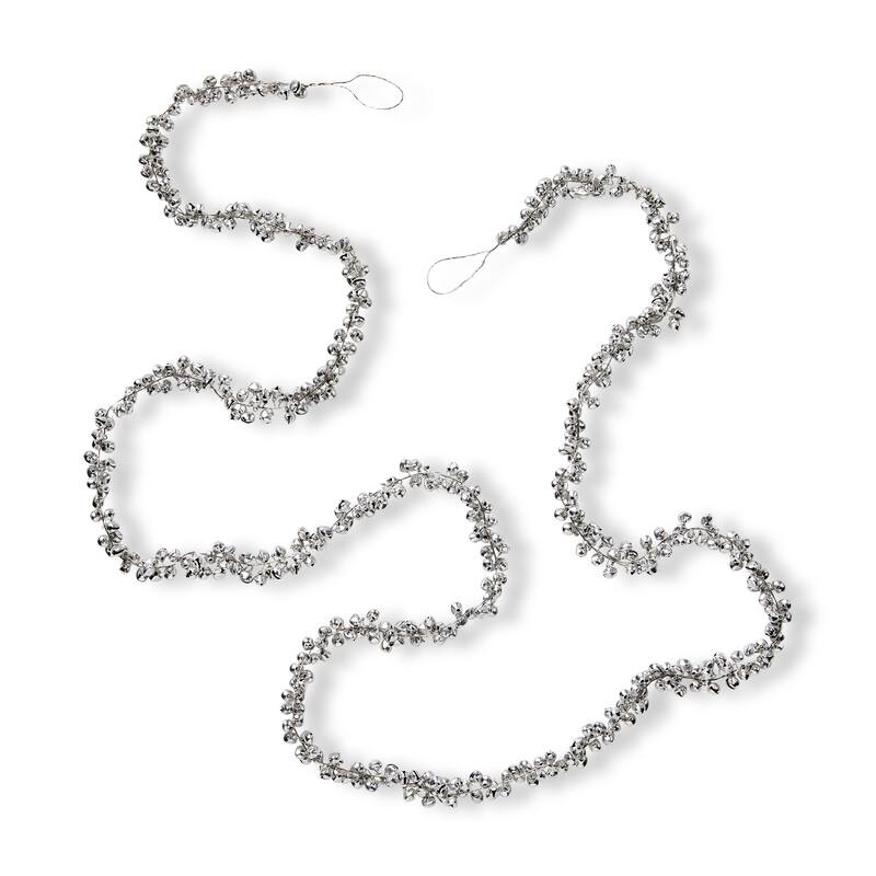 Jingle Bell Silver Garland Decorative Wall Hanging for Holiday Decor 72in x 0.5in Perfect for Christmas Celebrations