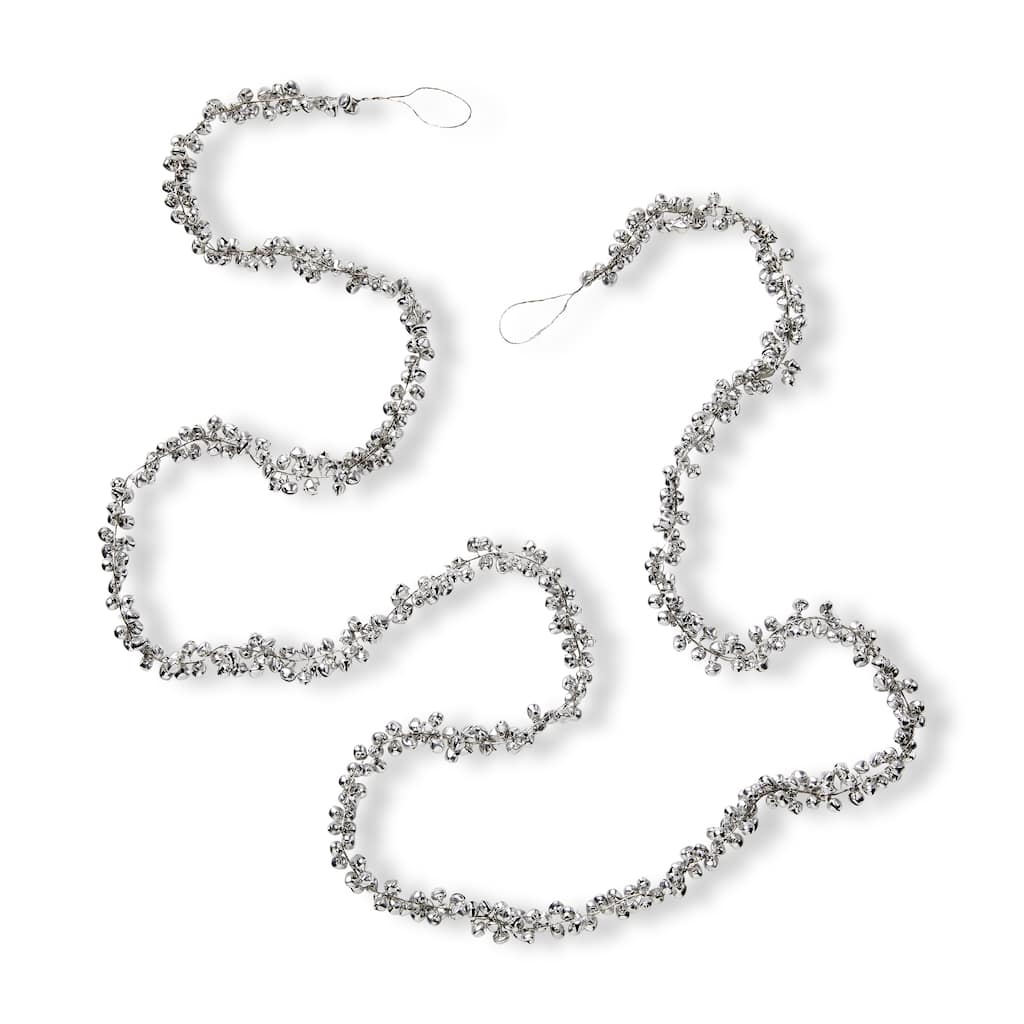 Jingle Bell Silver Garland Decorative Wall Hanging for Holiday Decor 72in x 0.5in Perfect for Christmas Celebrations