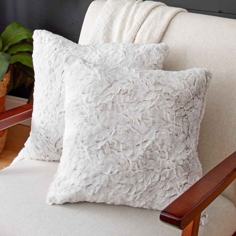 Sorra Home Indoor Faux Fur Knife Edge Square Pillows (Set of 2) - 16 in (Set of 2) - Fauxchilla Fawn