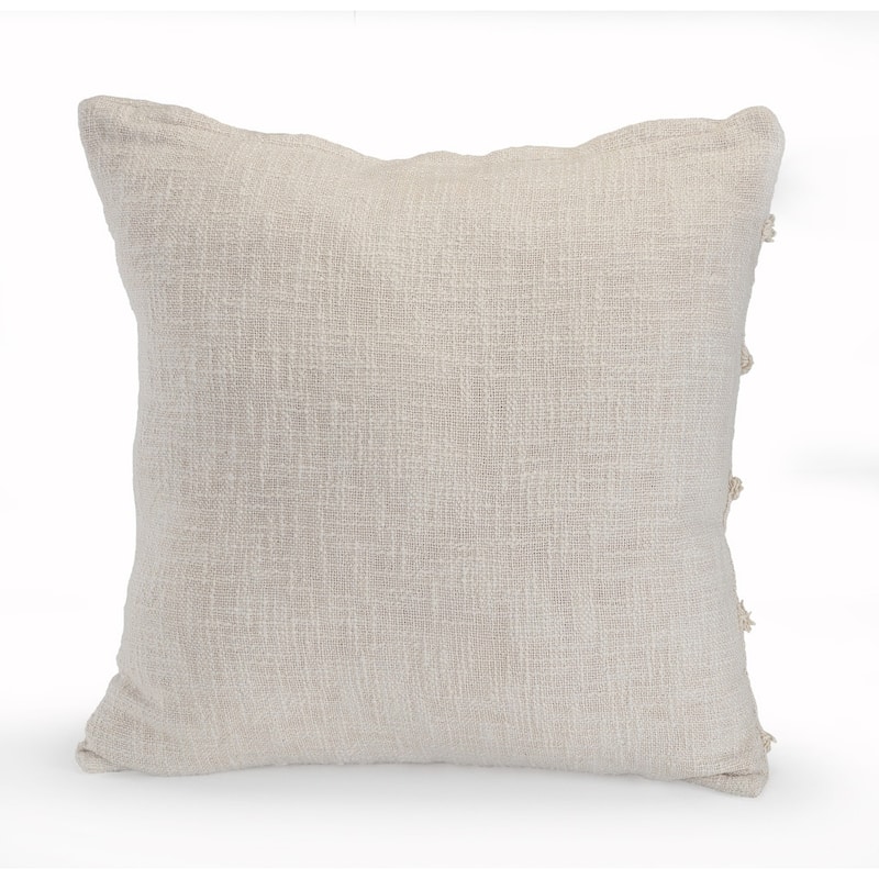 Set of Two Beige Ribbed Cotton Throw Pillow With Fringe
