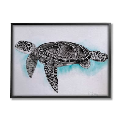 Stupell Monochrome Sea Turtle Marine Life Watercolor Pattern Framed Wall Art - Black