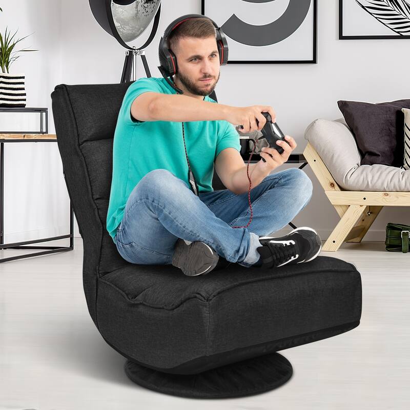360-Degree Swivel Floor Chair with Foldable Design and Adjustable Backrest