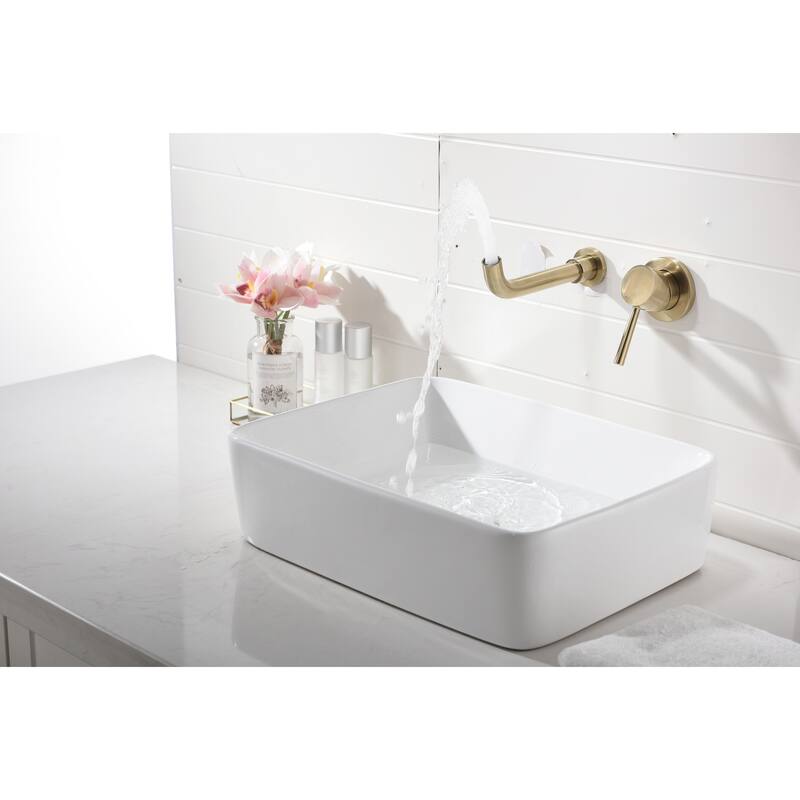 Wall Mounted Bathroom Sink Single Handle Faucet with Pop Up Drain, Silent Splash Proof, No Overflow, Easy Clean