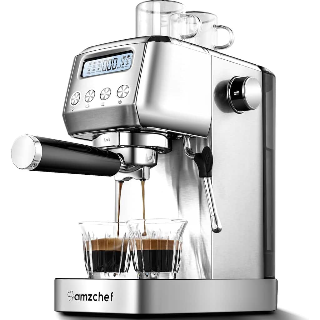 AMZCHEF Espresso Machines 20 Bar, Espresso Maker with Milk Frother & LCD Panel,Compact Cappuccino Machines for Home Gifts