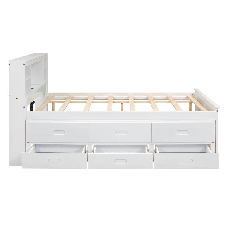 Full Size Platform Bed with Storage Headboard