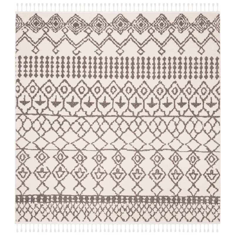 SAFAVIEH Kasbah Mihoko Moroccan Tassel Rug - 6'7" Square - Ivory/Grey