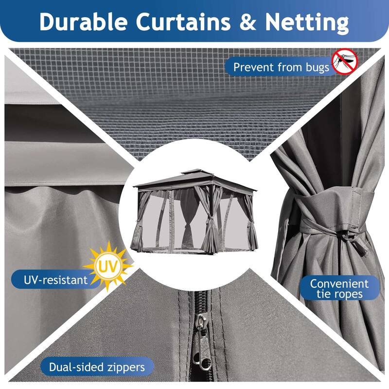 10x10 FT Outdoor Gazebo Tent with Double Roofs and Mosquito Netting