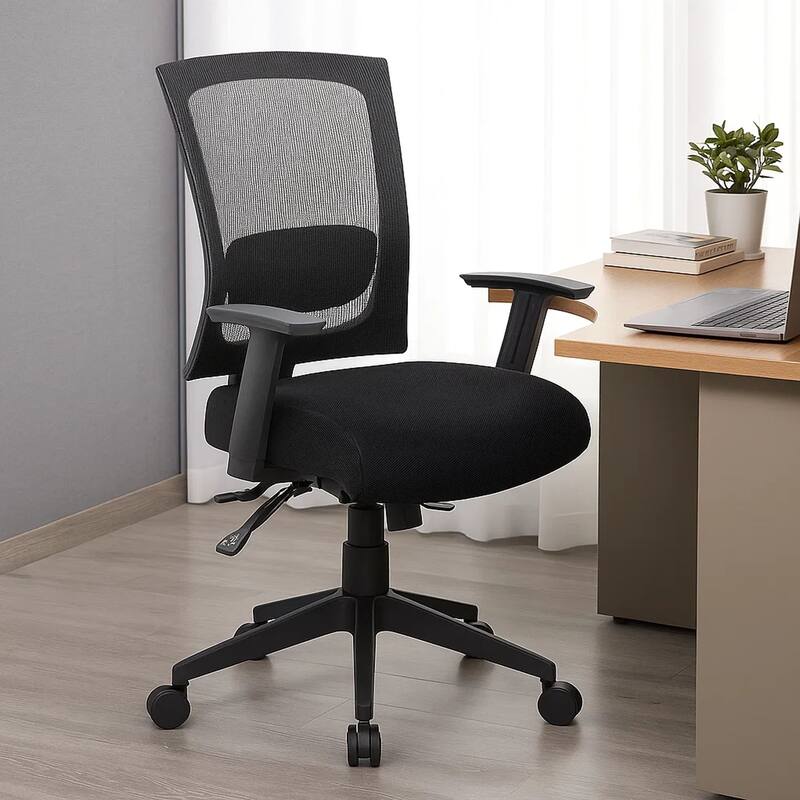 Oyo Rolling Task Chair with Seat Slider and Lift, Black Mesh Back