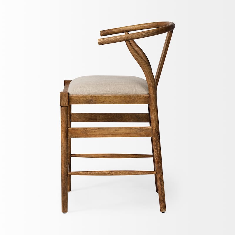 Trixie 37.5" Total Height Cream Upholstered Seat Brown Wood Frame Counter Stool