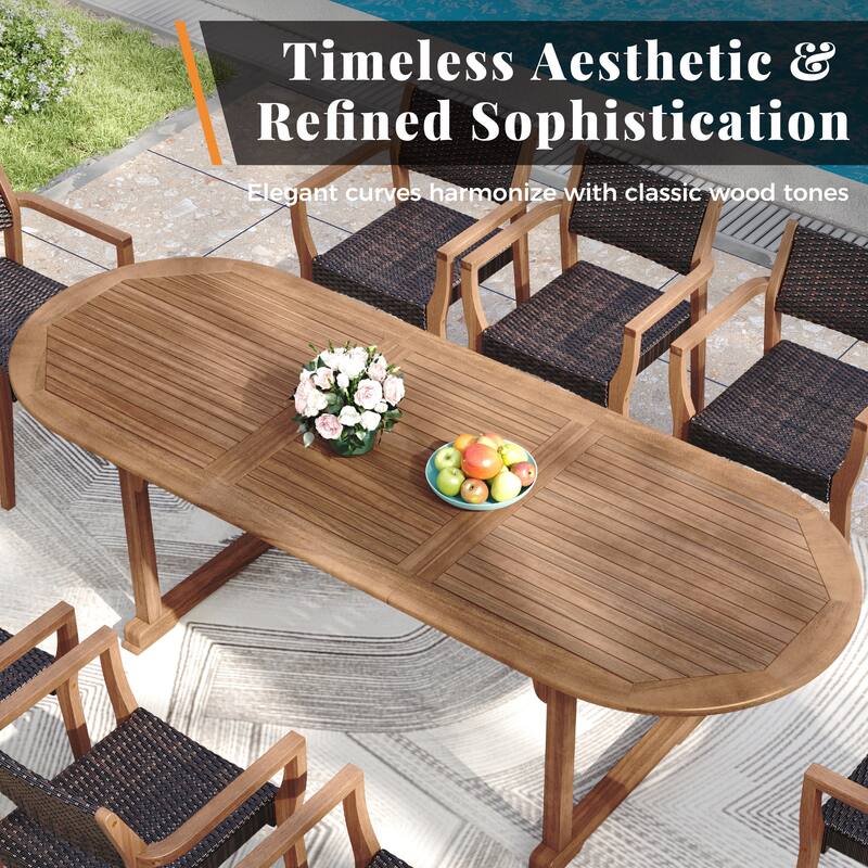 MAISON ARTS 7/9-Piece Acacia Wood Outdoor Dining Set for 6/8, Expandable Table with Wicker Chairs, Farmhouse Patio Furniture