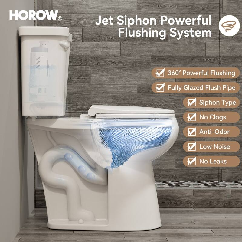 HOROW 21 in. Tall 2-Piece Round Toilet in White with Comfortable Chair Height Seat and 1000g Powerful Flush - 21 Inch