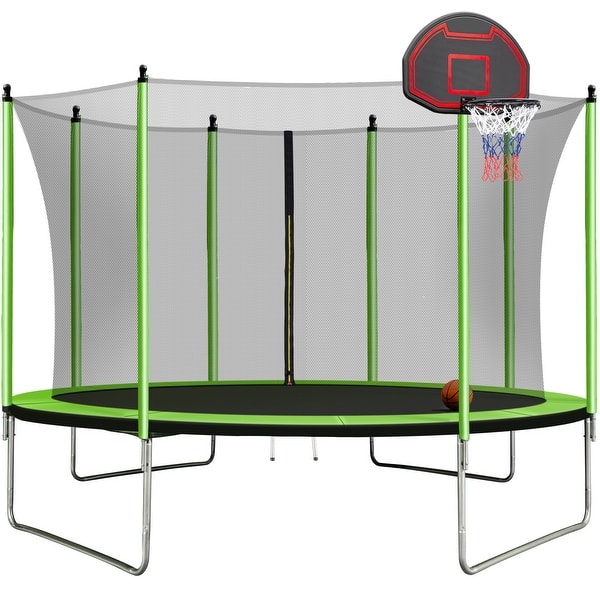 10FT Trampoline with Basketball Hoop Inflator and Ladder(Inner Safety ...