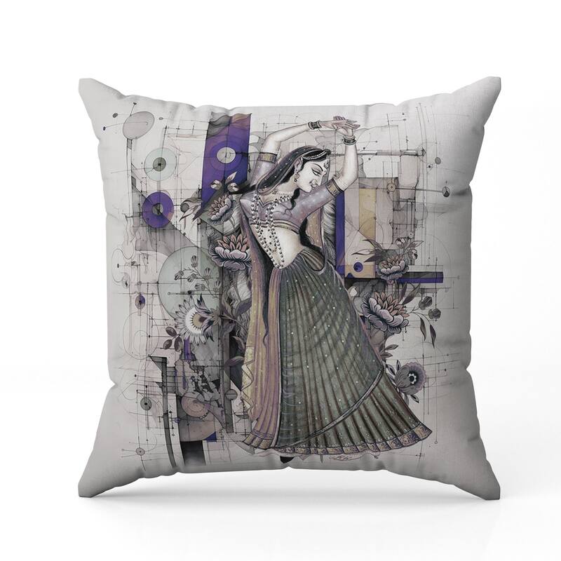 Gracefully Dancing Woman Faux Suede Reversible Throw Pillow Gray and Green