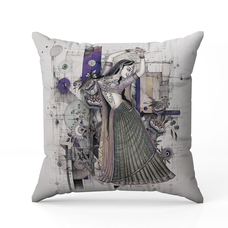 Gracefully Dancing Woman Indoor/Outdoor Reversible Throw Pillow Gray and Green