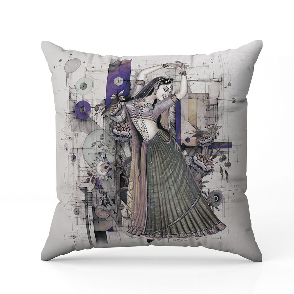 Gracefully Dancing Woman Indoor/Outdoor Reversible Throw Pillow Gray and Green