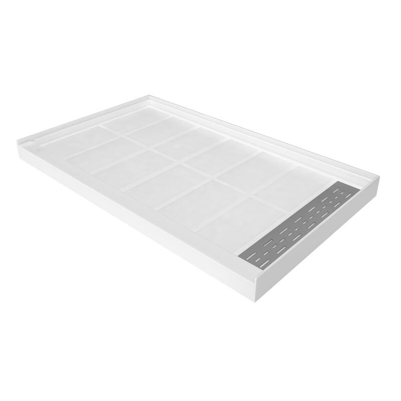 60 in. x 36 in. Elegant White Single Threshold Anti-slip SMC Rectangular Shower Base with Drain and Stainless Steel Drain Cover