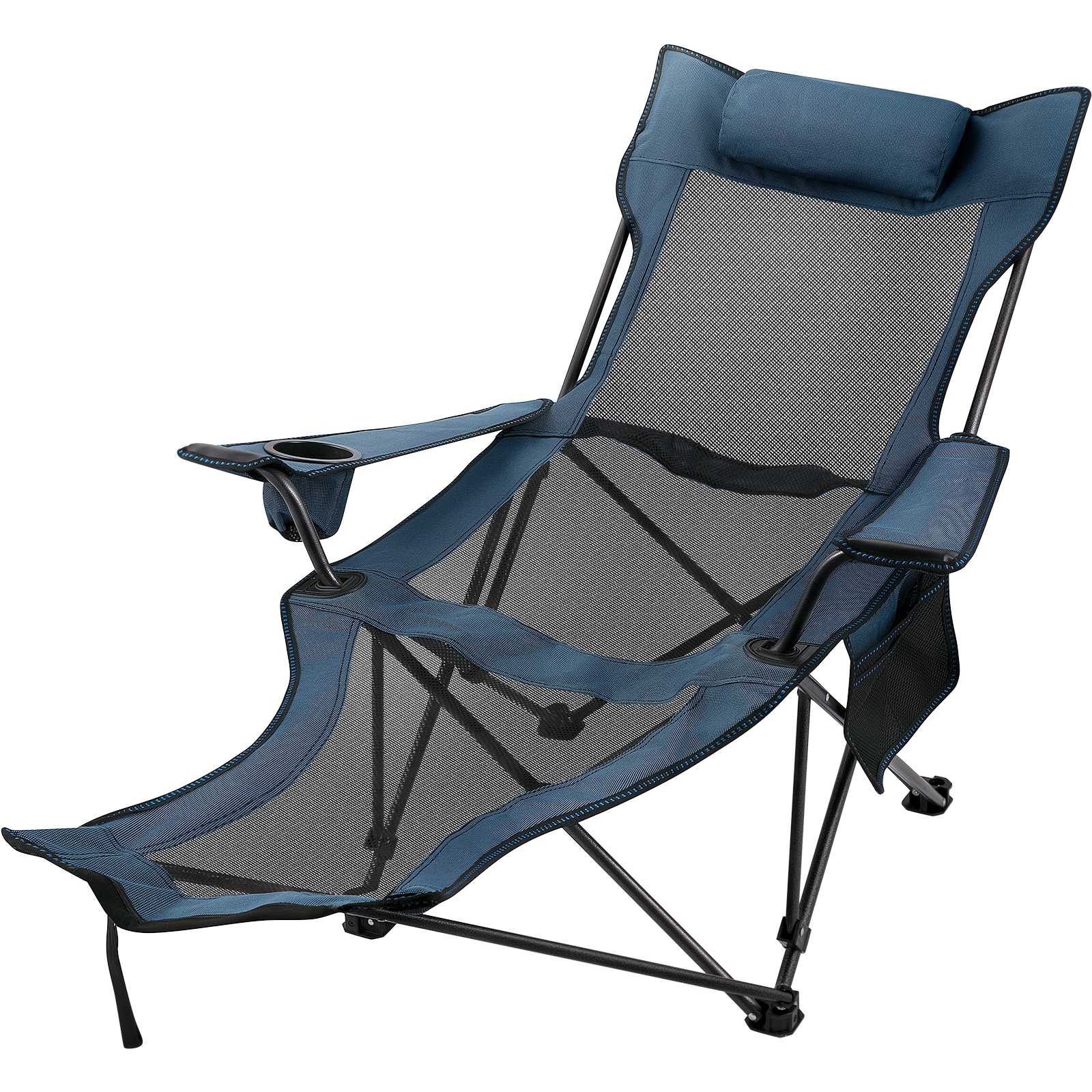 VEVOR Portable Camping Chair Folding Reclining Lounge Chair With Footrest Blue - 66.14x22.05x27.17 in