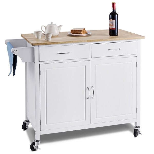 Shop Costway Modern Rolling Kitchen Cart Island Wood Top ...
