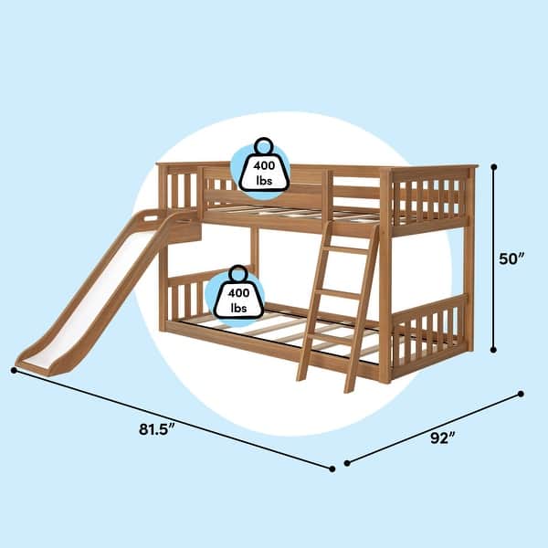 dimension image slide 2 of 3, Max & Lily Twin over Twin Low Bunk Bed with Slide and Ladder