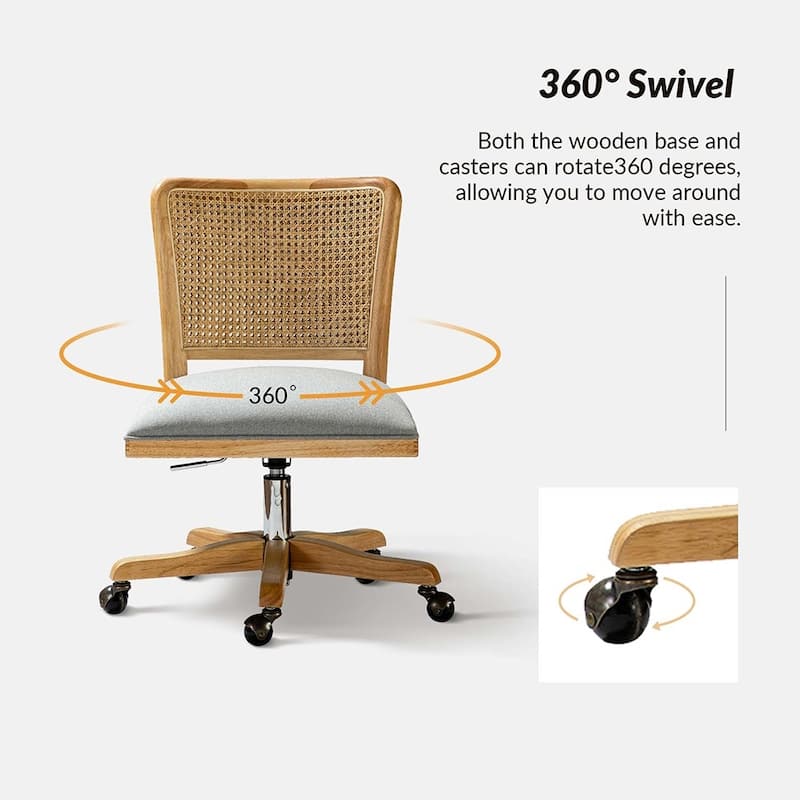 Calcutta Modern Rattan Back Task Chair Office chair with Solid Wood Legs by HULALA HOME