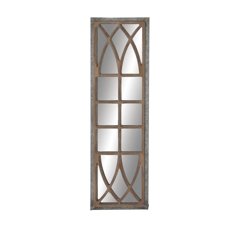 Wood Window Pane Inspired Wall Mirror - Brown - Roche River Decor - 1"W x 15"L x 52"H
