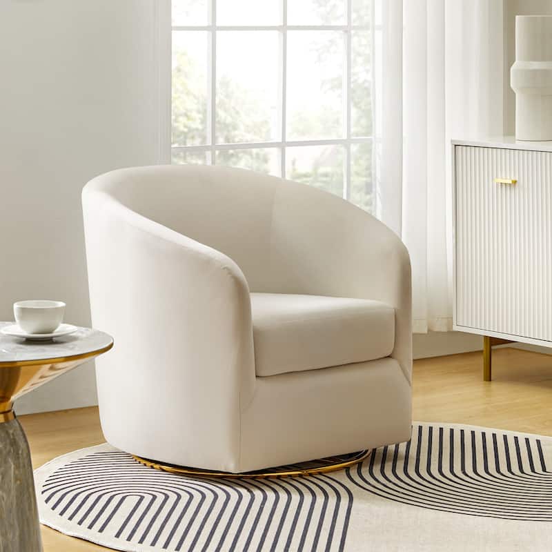 Eleuterio Modern Velvet Curved Swivel Accent Barrel Chair with Metal Base by HULALA HOME - TAN