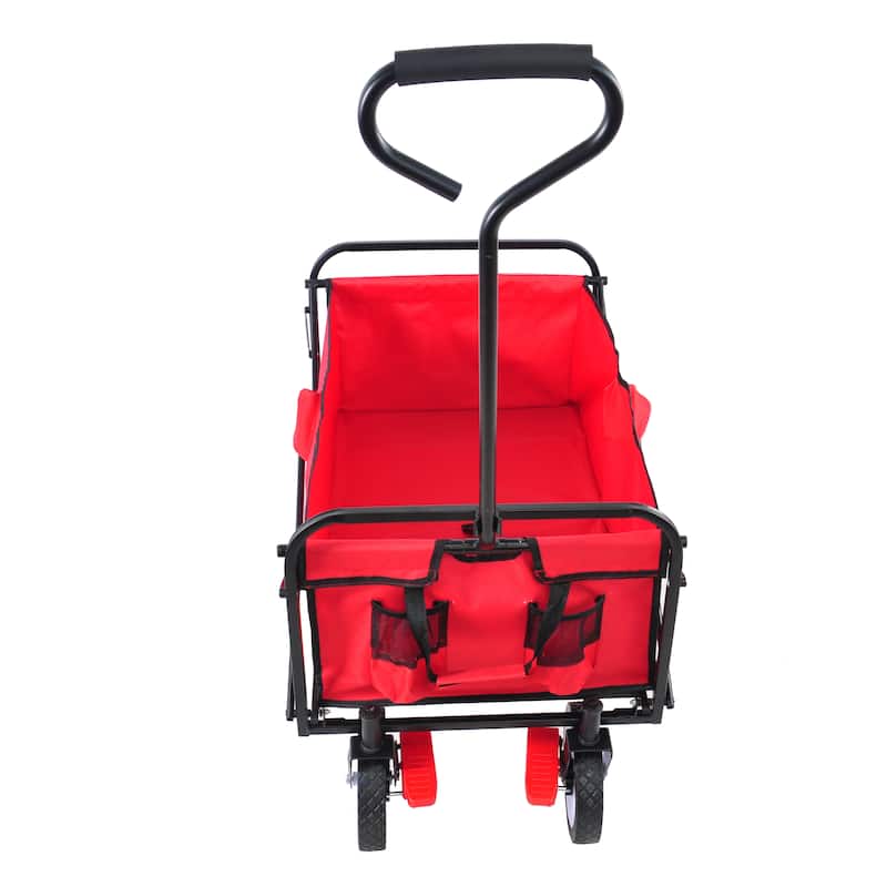Folding Wagon Garden Shopping Beach Cart with Adjustable Handle