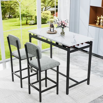 Modern 3-Piece Dining Set with Rectangular Table & 2 Upholstered Chairs