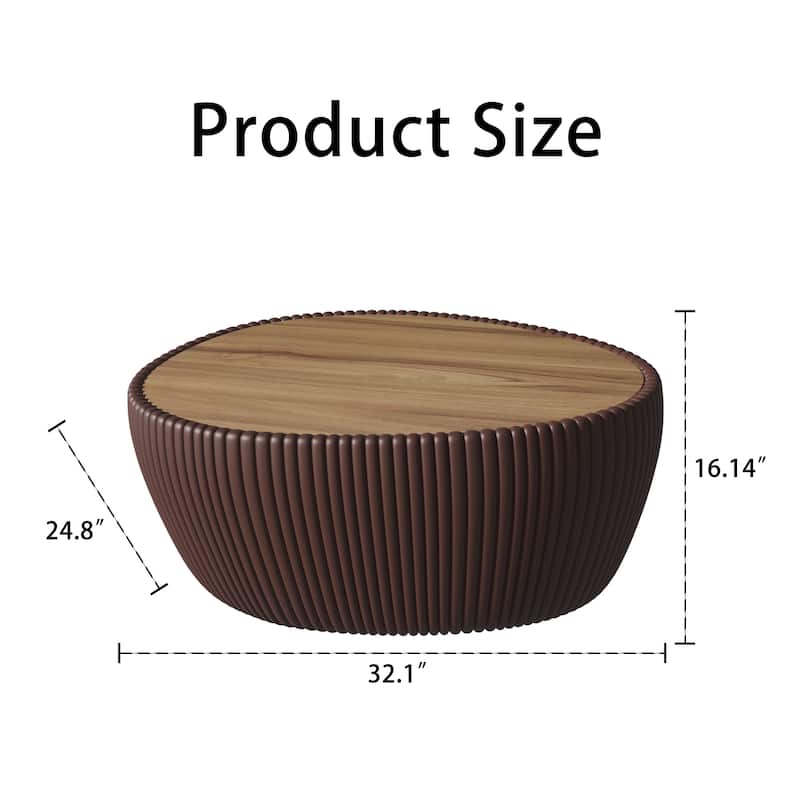 Modern Drum Coffee Table, Goose Egg Shape Coffee Table with Marble Top & Pu Frame, Luxury Center Side Table for Small Space