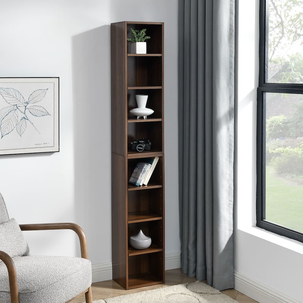 Multi-Functional Double-Decker Tall Narrow Bookcase Display Bookshelf