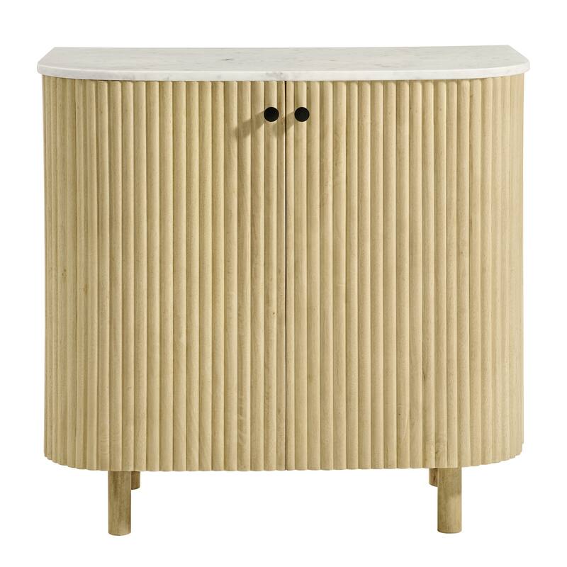 Caldera 33" Curved Solid Wood and Marble Accent Storage Cabinet