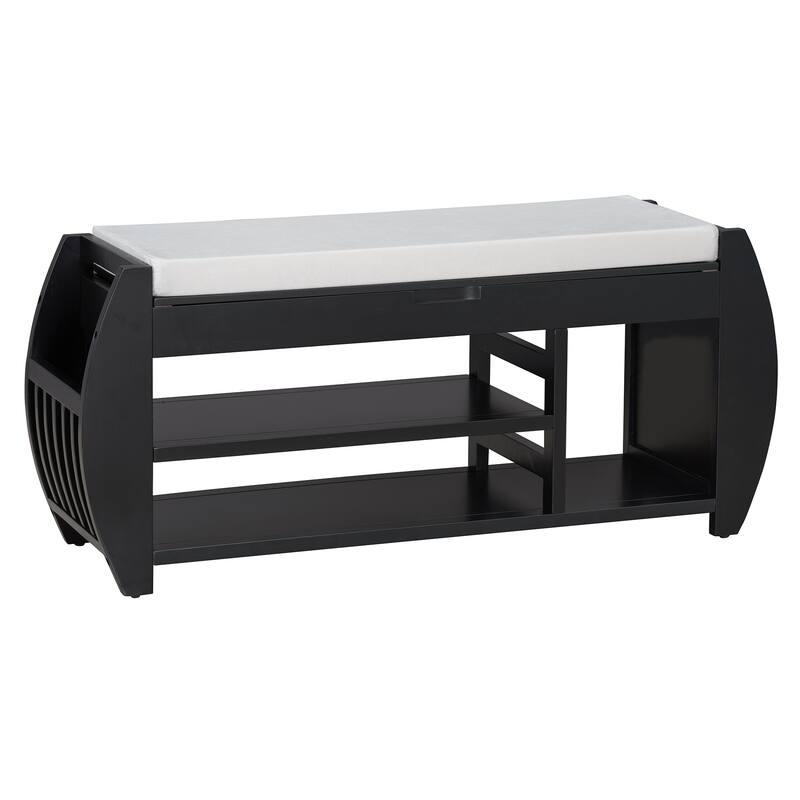 Wooden Panel 2-Tier Shoe Bench with Cushion & Curved Side Holder