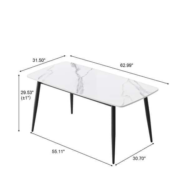 63" Rectangle Modern Kitchen Table with Sintered Stone Dining Table Top ...