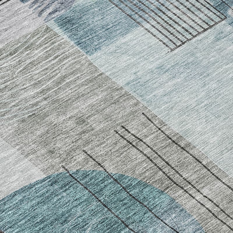 Machine Washable Indoor/ Outdoor Abstract Contemporary Chantille Rug