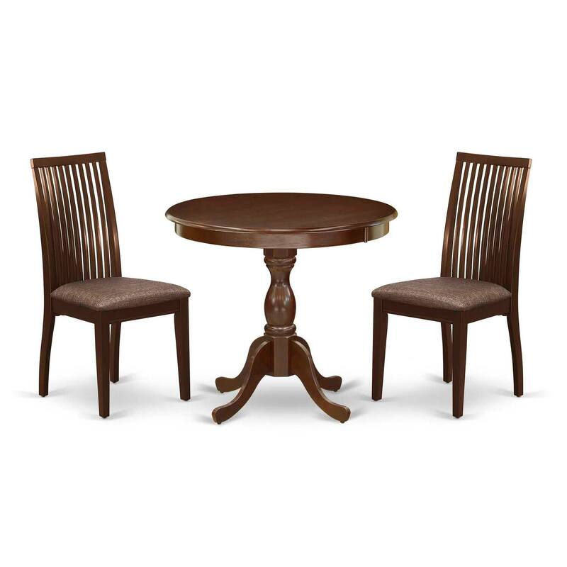 3-Piece Mahogany Finish Solid Wood Top - Dining Room Set - Seats 4