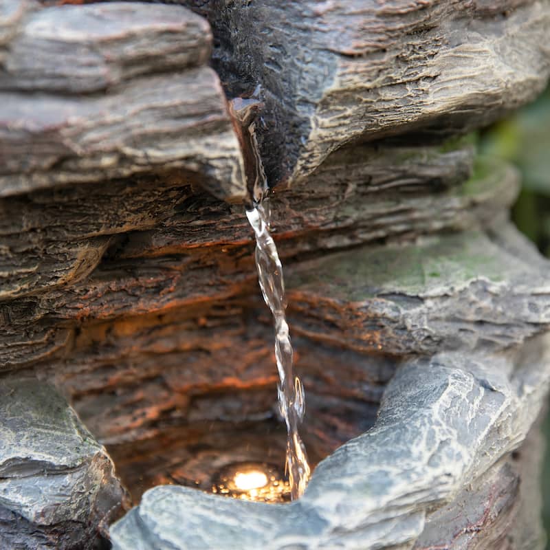 Glitzhome 39.25"H 9-Tiered Cascading Rock Polyresin Outdoor Fountain with Pump and LED Light