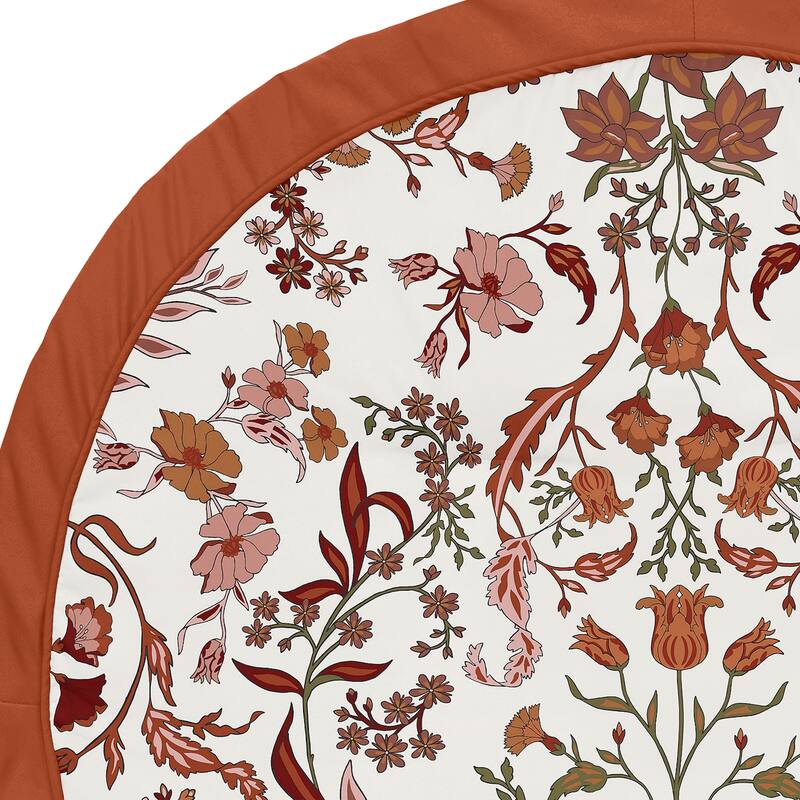 Sweet Jojo Designs Ivory and Orange Boho Vintage Floral Girl Baby Tummy Time Playmat Bohemian Rust Botanical Green Fringe Tassel