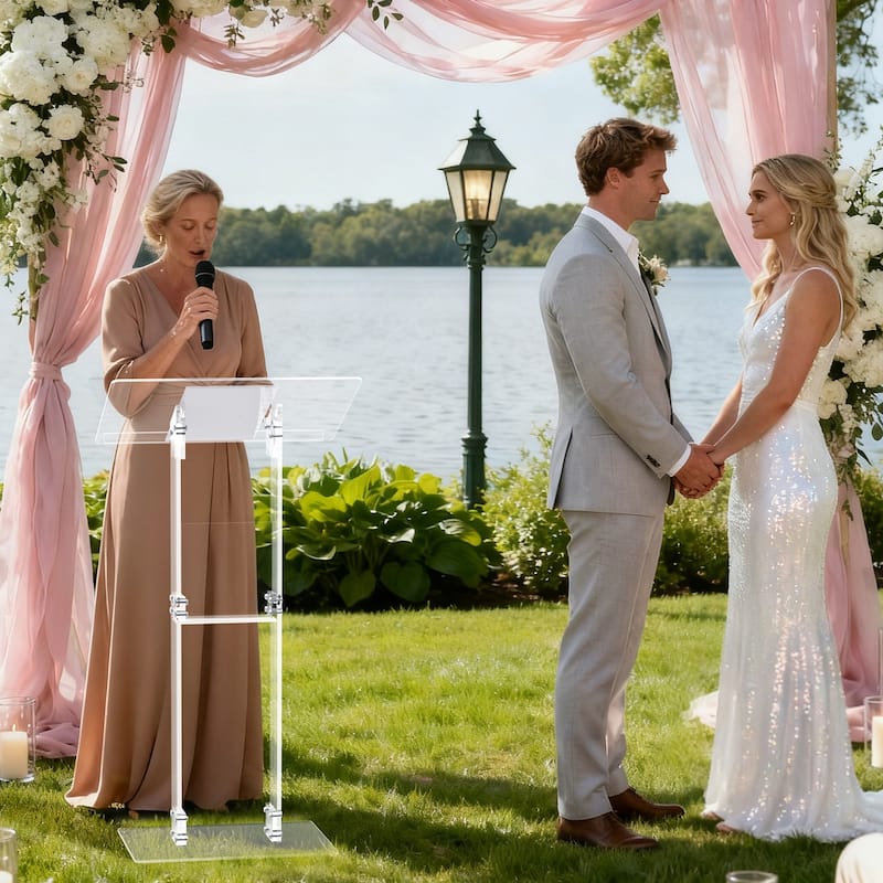 Clear Acrylic Presentation Lectern Pulpits Transparent Podium Stand with Tilted Wide Top and Shelf