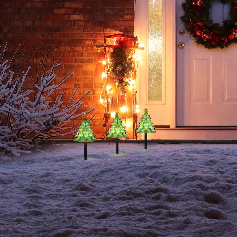9 in. Set of 3 Lit Blow Mold Pathway Trees