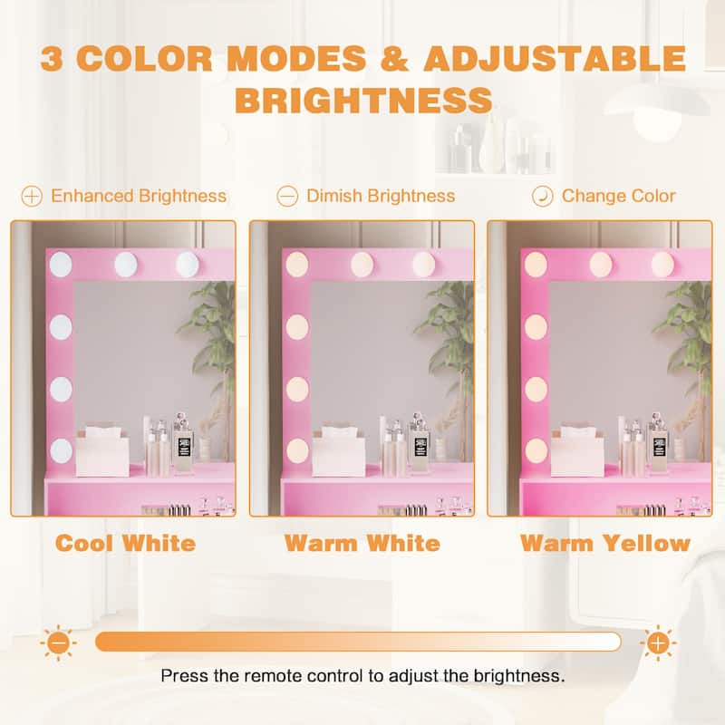 Furniwell Make up Vanity Desk with Lights and Mirror Makeup Vanity Table Set with Drawer and Power Outlet
