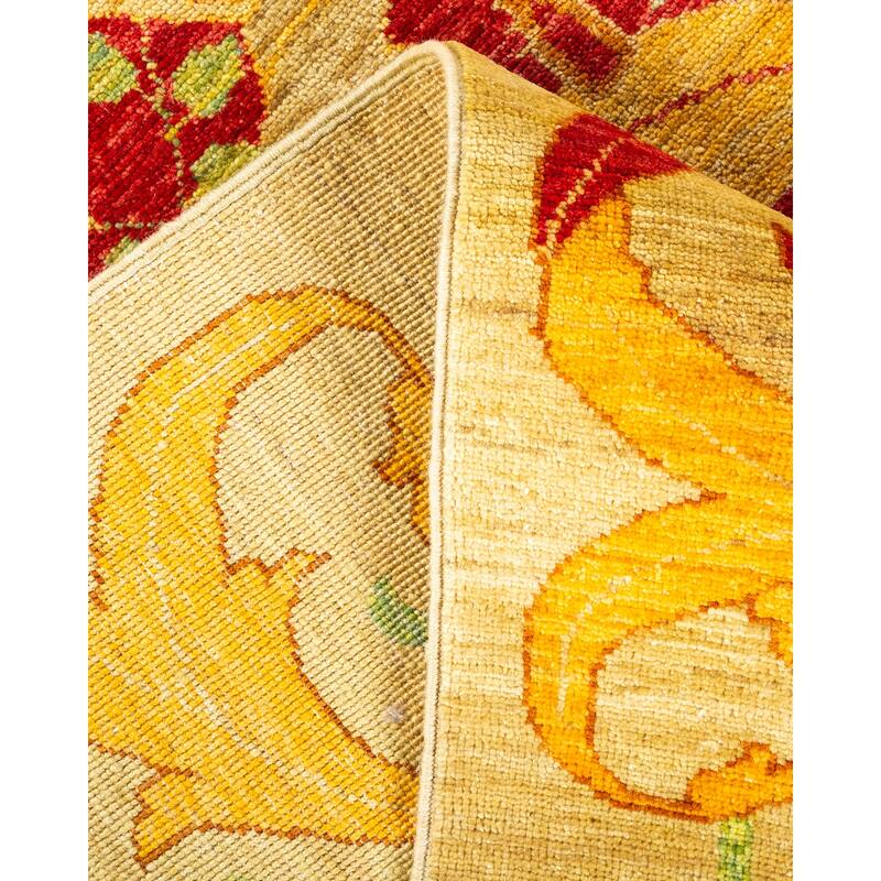Overton Hand Knotted Wool Vintage Inspired Modern Contemporary Arts & Crafts Yellow Area Rug - 6' 7" x 9' 10"