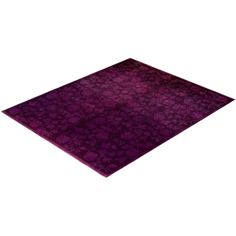 Overton Hand Knotted Wool Vintage Inspired Modern Contemporary Overdyed Purple Area Rug - 7' 10" x 9' 9"