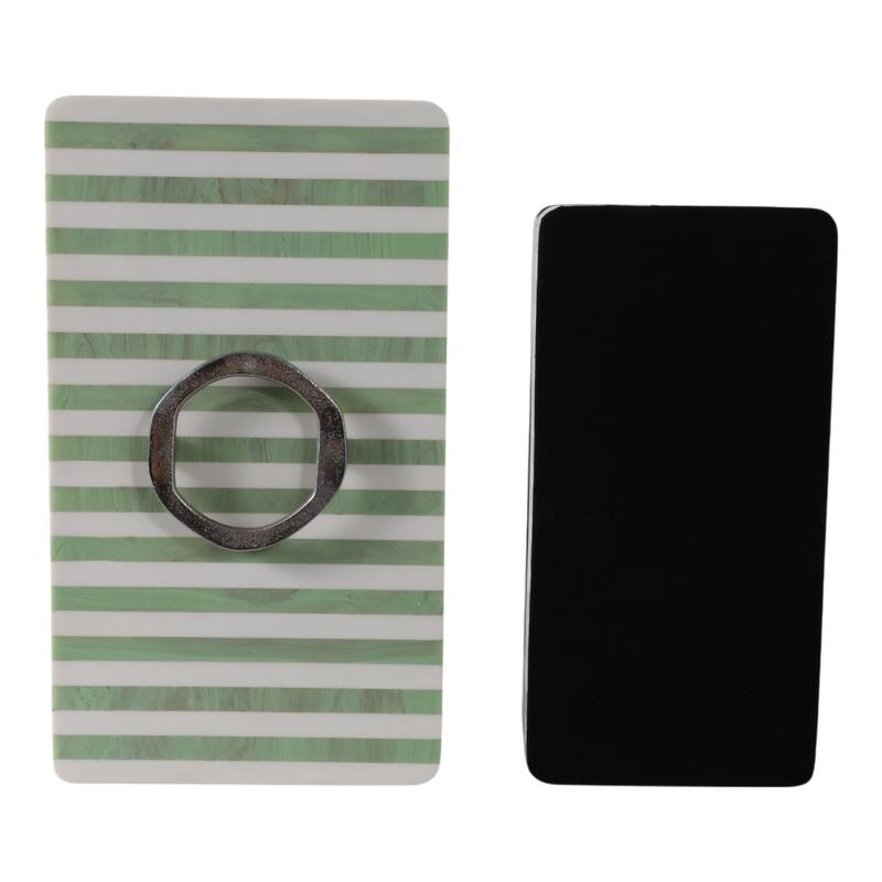 Resin Storage Boxes Striped Metallic Handles (Set of 2) - 5", 4" Green - 14" x 8" x 4.5"